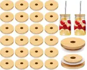 40 Pieces 70mm Bamboo Jar Lids Bulk with Straw Hole for Glass Cups Reusable W...