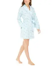 Muk Luks Womens Cozy Short Fleece Robe Size S Color Blue Snowflakes
