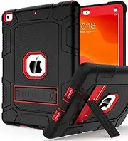 iPad Mini 5 Case, iPad Mini 4 Case, Hybrid Three Layer Armor Shockproof Rugged Drop Protection Cover Case Built with Kickstand for iPad Mini 4/5 7.9 Inch, Black+Red