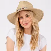 ScarvesMe Women's Shell and Multi Color Band Trim Summer Straw Floppy Sun Hat