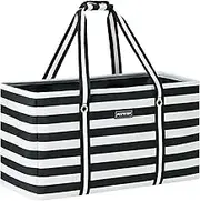 PFFVRP Stand Up Extra Large Utility Tote Bag, Foldable Reusable Grocery Bags with Metal Wire Frame & Reinforced Bottom Board, Large Utility Tote for Shopping, Car Trunk, Beach Bag（Black）