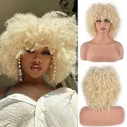 Vitorish Synthetic Afro Wig Short Curly with Bangs Synthetic Afro Wig Natural Curly 10 Inch 230 GSM Replacement Wig Durable