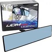 iJDMTOY Universal Fit JDM 300mm 12" Wide Anti-Glare Blue Tint Flat Clip On Rear View Mirror Compatible With Car SUV Van Truck, etc
