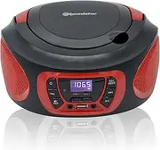 Roadstar CDR-365U/RD Portable Radio CD Player Digital FM PLL Boombox CD Player CD-R CD-RW CD-MP3 USB Port Stereo AUX-in Headphone Output Black/Red