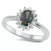 Ring Genuine Solid Sterling Silver 925 Rainbow Topaz Face Height 10.5 mm Size 9