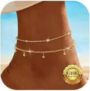[Nelytiya] Summer Anklets For Women, Silver 925 Dainty Layered Gold Anklet For Women Waterproof Beads Anklet Set, Sterling Silver