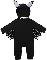 2PCS Baby Halloween Outfit Batwing Sleeve Cosplay Costume with Hat for 12-18M Baby Black Toddler Halloween Romper Hat