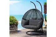 Gardeon Outdoor Egg Swing Chair Wicker Furniture Pod Stand Cushion 2 Seater Grey
