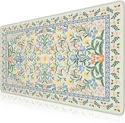 iCasso Desk Matt for Desktop, Desk Pad Mat, Green Floral Computer Mat for Keyboard and Mouse, XXL Large Mouse Pad, Anti-Slip Big Mousepad with Stitched Edges (Green)