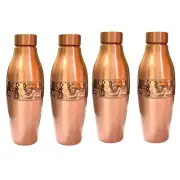 Pure Copper Water Bottle Hammered For Ayurveda Health Benefits 1000ml. Set of 4
