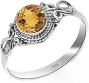 [HIMALYA QUARTZ] 925 Sterling Silver Ring, 100% Natural Gemstone Ring For Women-Men Vintage Statement Ring - Round 6.0 mm Handmade Ring Wedding, Engagement Ring NH-25-P