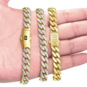 10k Yellow Gold 9mm Monaco Miami Cuban Link Diamond Cut Pave Chain Bracelet 7"