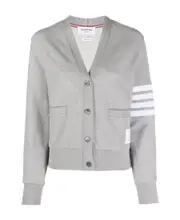 4-Bar Stripe V-neck knitted cardigan IT38 light gray