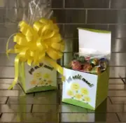 Get Well Soon Chupa Chups Lollipops Gift Basket-Box Wrapped With Yellow Bow