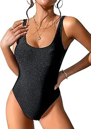 [Dixperfect] Women's Retro 80s/90s Inspired High Cut Low Back One Piece Swimwear Bathing Suits