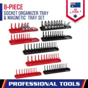 8-Piece Magnetic Socket Organizer Tray Metric SAE Sockets Storage Holder Tool