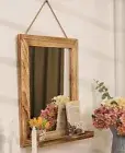 Rustic Wall Mirror with Shelf, 16x20 Inch Hanging Wooden Frame for Decoration