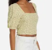 BP. Allison Floral Puff Sleeve Crop Top Beige Nougat Sz-S
