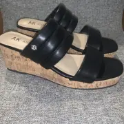 Anne Klein Sandals Womens Size 11 Nabeel Black Open Toe Casual Leather