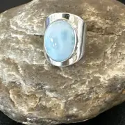 Womens Blue Larimar Navajo Sterling Silver Ring Size 7.5 17667