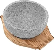 VALICLUD 16cm Korean Stone Bowl with Carbonized Wood Mat 600ml Bibimbap Bowl Lid Korean Clay Pot
