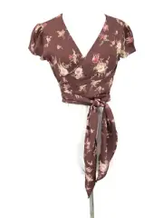 New Flynn Skye Thats A Wrap Top Womens XS Mauve Cream Floral Rayon Crop