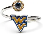 Stone Armory West Virgina Mountaineers Gifts for Women - West Virginia Logo Ring with Crystals - Hypoallergenic and Adjustable Sizes 5-12 - Womens WVU Gifts and WV Gear, Non-Precious Metal Crystal Epoxy, Crystal