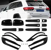 Tail Light Lamp Cover & Mirror Covers & Door Handle Covers Trim Bezel Glossy Cover Trim Exterior Accessories For Jeep Grand Cherokee 2014-2021(Black)