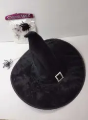 NIP Masquerade Hat Large Black Witch Hat Halloween Cosplay Hat w/Spider & Web