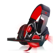 PC780 LED Light Noise-cancelling Game Headset HD Mic Over-ear Headphone for PC Laptop Phone BLACKRED COLOR