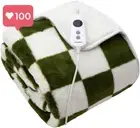 Dreamaker Checkered Plush Fleece Heated Throw – 9 Heat Settings Machine Washable