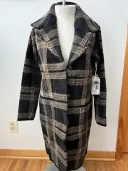 NWT CYRUS FRONT PATCH POCKET GOTH PLAID MID LENGTH COAT NWT S