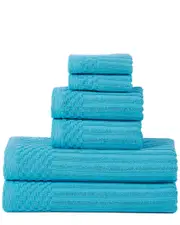 Superior Highly Absorbent 6pc Solid and Checkered Border Cotton Towel Set