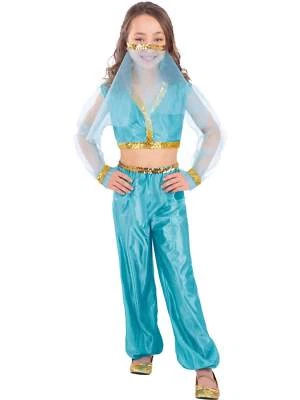 Arabian Princess Fairytale Costume World Book Day Fancy Dress Blue With Viel