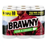 Brawny Tear-A-Square Paper Towels, 6 Triple Rolls = 18 Regular Rolls, 3 Sheet...