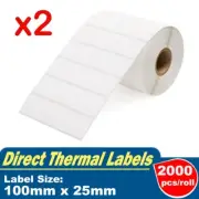 2x Rolls Direct Thermal Labels 100x25mm Compatible with Rollo & Zebra Printer