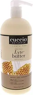 Cuccio Naturale Lyte Ultra-Sheer Body Butter - Replenishing Scented Moisturizing Cream - Deep Hydration To Repair Dry Skin - All Natural, Cruelty-Free Formula - Milk And Honey - 946 ML