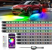 MIRUNNY 8PCS Car Underglow Light Bar Kit - Wireless App & Remote Control Dreamcolor Chasing Lights, Aluminum Exterior Underbody Multicolor Soundsync Neon Light Strip for Car Truck RV