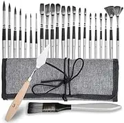 Art Paint Brushes Set 24 Different Shapes for Watercolor, Acrylic, Gouache, Rock Painting, with Cloth Roll and Palette Knife for Artists, Students, Adults