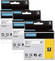 3 x Compatible with Dymo Rhino 18443 Label Tape, Industrial Vinyl Labels, 9 mm x 5.5 m, Industrial Vinyl Label Tape, Black on White, Compatible with Dymo Rhino 4200 5200 1000 3000 5000 6000 ILP219