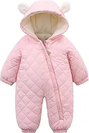 [SEAUR] Toddler Baby Winter Snowsuit Windproof One Piece Buffer Padded Romper Warm Hooded Outerwear for Baby 6-24 Months, pink, 18-24 Months