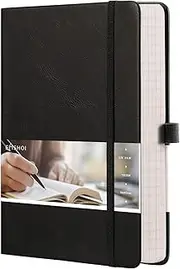 EMSHOI Graph Paper Notebook - 256 Pages A5 Graph Notebook/Journal, Hard Cover, 120gsm Thick Paper, Smooth PU Leather, Inner Pocket, 5.75'' × 8.38''-Black
