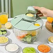4-in-1 Large Salad Spinner & Vegetable Washer | 5-Blade Multi-Function Kitchen Tool for Drying, Slicing, Shredding & Egg Yolk Straining |Quick Spin Technology, BPA-Free Plastic & Non-Slip Base