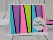 Happy Birthday Greeting Card Kit #5a [Lot of 4, Handmade Geometric Neon 80s 90s]
