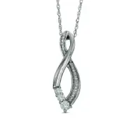 Lab-Created White Sapphire and Diamond Accent Three Stone Infinity Pendant in Sterling Silver