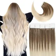 VINBAO Tape-In Extensions, Real Hair, Balayage, Colour 8 Ash Brown to 60 Platinum Blonde, Tape-In Hair Extensions, 35 cm, 50 g, 20 Pieces, Seamless Remy Hair Extensions, Tape-In 14 Inches, #8T60