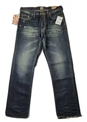 PRPS Mens Barracuda Distressed Paint Splatter Indigo Straight Leg Jean 31x31 Nwt