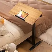 Overbed Bedside Table Adjustable Height from 70.5~107.5cm, Portable Mobile Standing Laptop Desk with Wheels, Hospital Bed Table C-Shaped Side Table for Writing Reading Eating Breakfast
