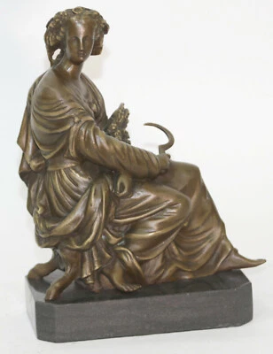 Brown Patina Real Bronze Thanksgiving Harvest Farmer Girl Statue Sculpture Figur