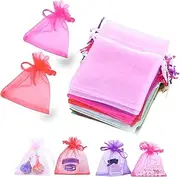 LYSXP 100 Pcs 3×4 Inches, Sheer Organza Gift Bags with Drawstring, Jewelry Favor Pouches Christmas Candy Wedding Birthday Party Bags (Mixed Color,3in×4in）